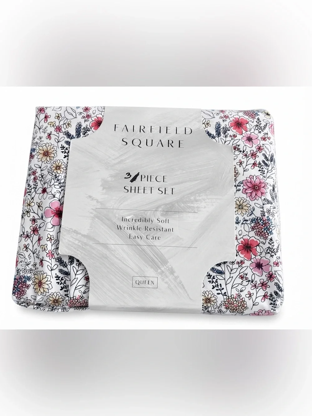Fairfield Square Queen Floral 3 piece Sheet Set Pink Yellow Wrinkle Resistant